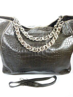 New Florence Leather Market XL brown Italian leather crocodile print  tote